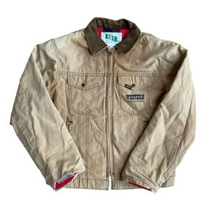 Vintage Workwear Khaki Jacket Flannel Lined Carhartt Style Western Safety Award